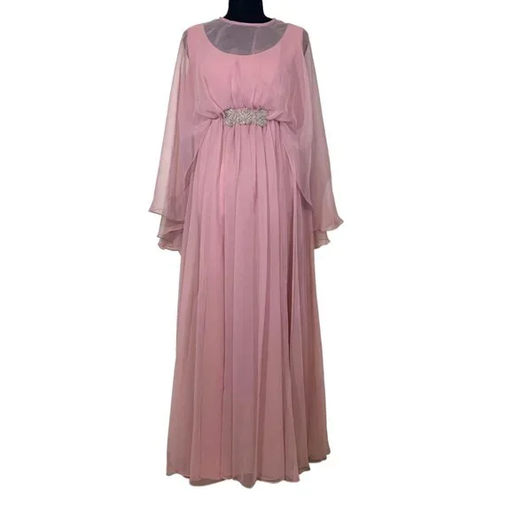 Dresses | Vintage Regency Chiffon Party Dress Cape Jeweled Beaded Goddess Maxi  Dress